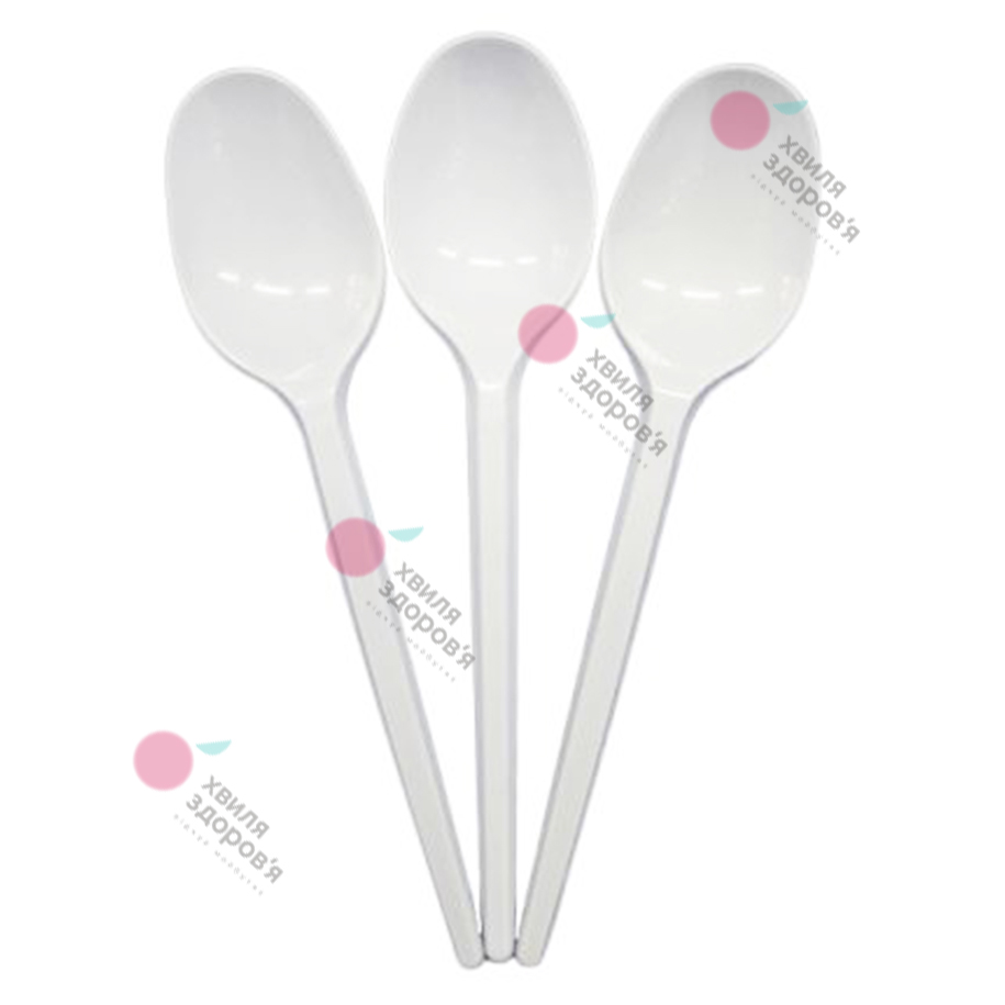 ЛОЖКА СТОЛОВА ОДНОРАЗОВА (ПЛАСТИКОВА, БІЛА, 100 ШТ.)