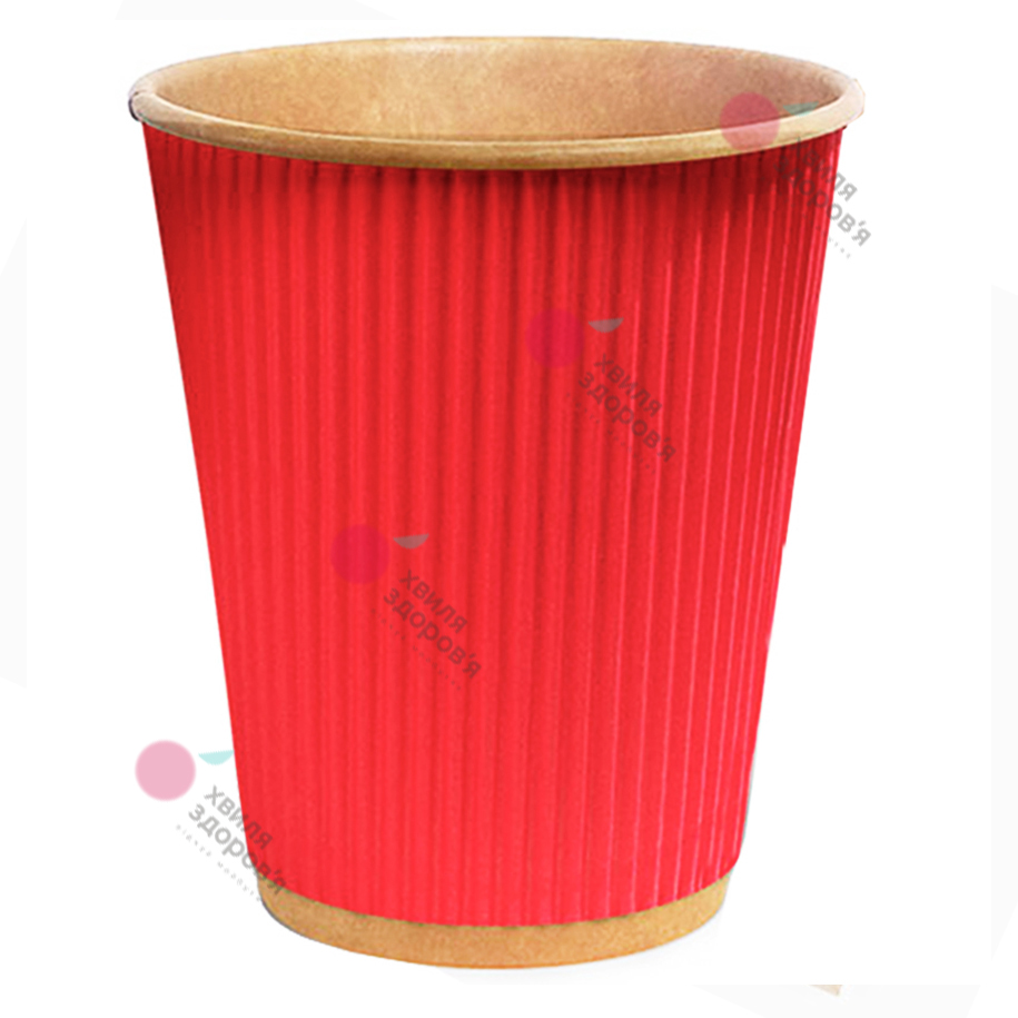 СТАКАН ПАПЕРОВИЙ ГОФРОВАНИЙ 250 МЛ (ОДНОРАЗОВИЙ, ЧЕРВОНИЙ, 25 ШТ.)